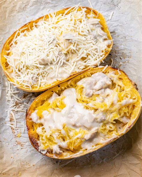 Chicken Alfredo Spaghetti Squash | Clean Food Crush