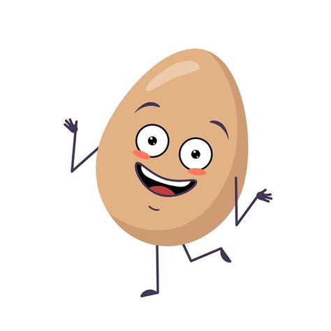 Cute Egg Character Cheerful With Emotions Dancing Face Arms And Legs