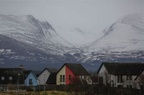 Aviemore. The Lairig Ghru mountain pass through the Cairngorms is in the background. February ...