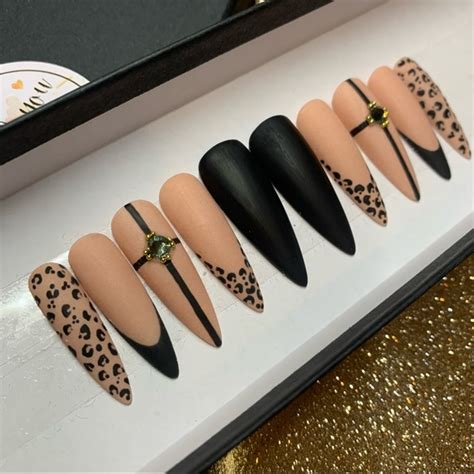 Christinas Nails Makeup Long Stiletto Black French Leopard Print Custom Press Ons Poshmark