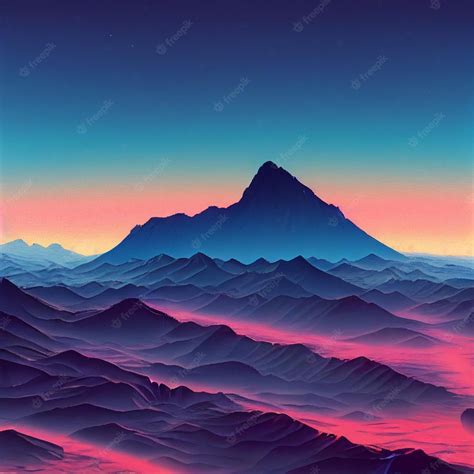 Premium Photo Vaporwave Mountain Landscape Synthwave Illustration