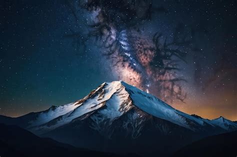 Premium Photo Snowy Mountain Peak Under Starry Galaxy Majesty