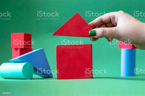 Red House From Childrens Soft Constructor On A Green Background Stock