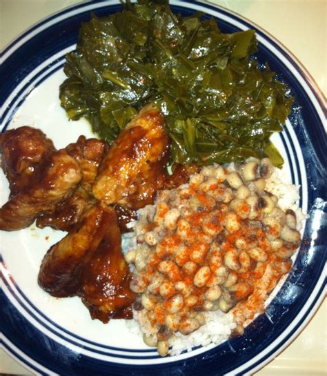 Bbq Chicken Wings Collard Greens With Black Eye Peas And Rice Southern Cooking Comfort Food