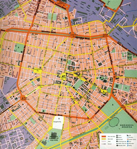 Large detailed tourist map of central part of Sofia city | Vidiani.com ...