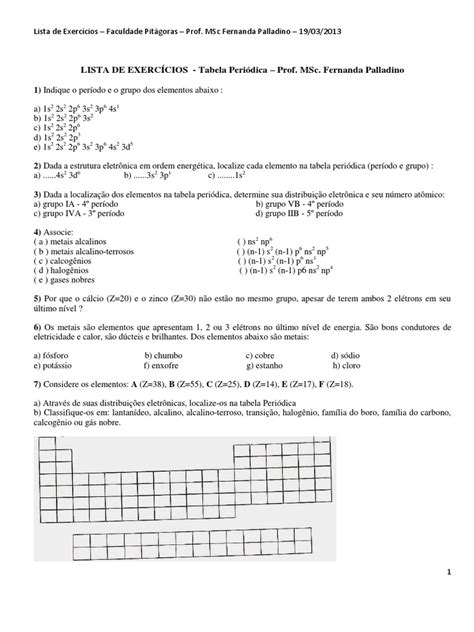Exercicios De Tabela Periodica - EXERCÍCIOS de Tabela Periódica - 20130319130048 | PDF | Ciências e ...
