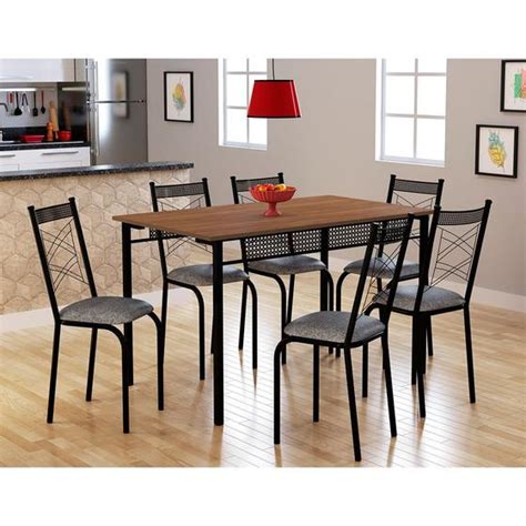 Jogo De Mesa E 6 Cadeiras - Jogo Mesa de Jantar com 6 Cadeiras Estofadas Linho Cinza Dakota Estilo ...