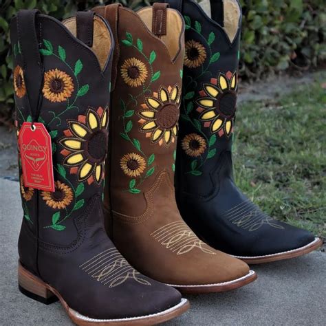 Botas Vaqueras De Cuero Con Girasoles Para Mujer En Horma Rodeo