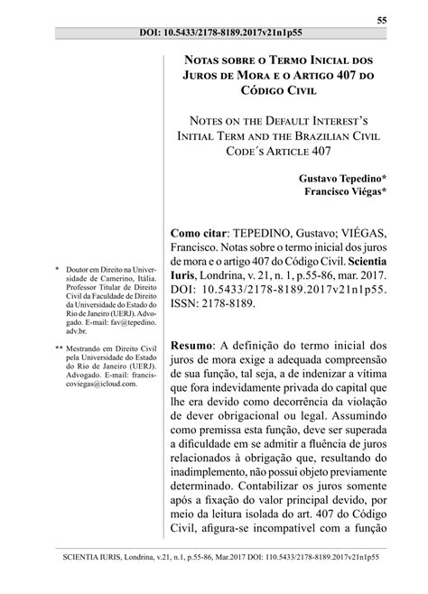 PDF Notas Sobre O Termo Inicial Dos Juros De Mora E O Artigo 407 Do