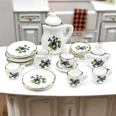 1 12 1 Scale Dollhouse Miniature Floral Tea Set Dining Room