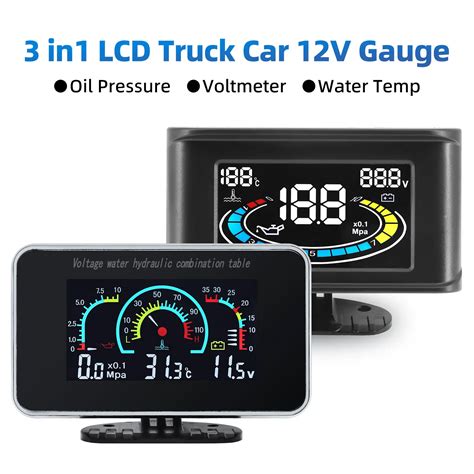 Digital Lcd Car Oil Pressure Gauge Volt Metro Gua Temp Meter Npt