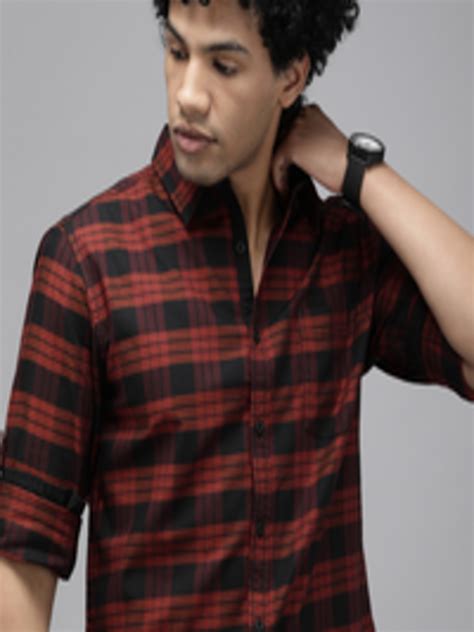 Buy Roadster Men Intense Rust Slim Fit Opaque Tartan Checked Pure