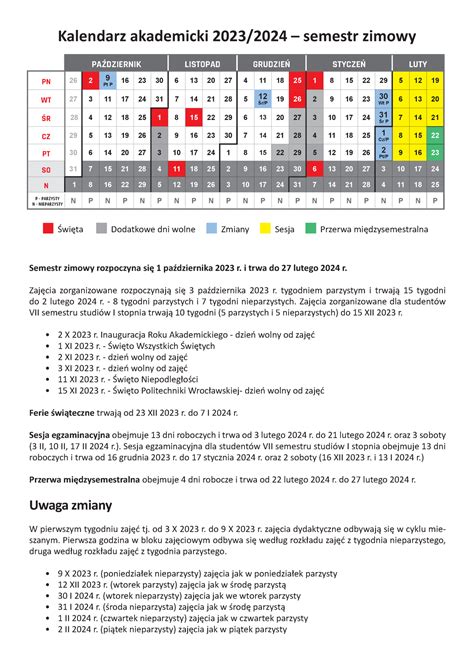 Kalendarz akademicki 2023 2024 Semestr zimowy rozpoczyna się 1