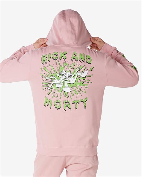 Blusa De Moletom Masculina Manga Longa Capuz Rick And Morty Rosa