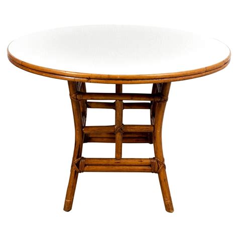 Restored Rattan Bentwood Dining Table With Round Glass Top At 1stdibs