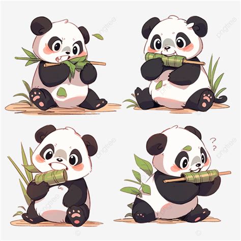 Emoticon Pack Emoticon Cartoon Red Panda Eating Bamboo Elements Cute