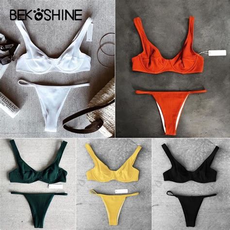 Colors Women Bikini Set Swimwear Solid Pad Biquini Beachwear Push Up