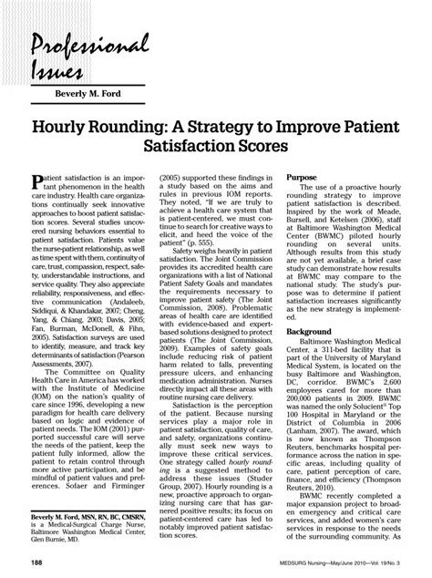 Pdf Hourly Rounding A Strategy To Improve Patient