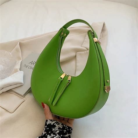 Hlsohjp Luxury Half Moon Underarm Bag For Women Pu Leather Shoulder Bag