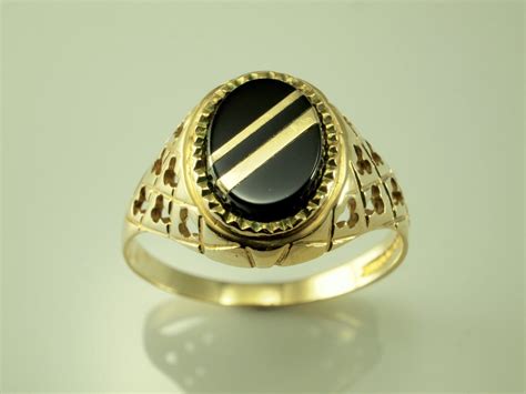 Mens Onyx Ring Vintage Solid Gold Ring for by BelmontandBellamy