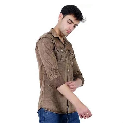 Plain Men Brown Denim Shirt Regular Fit At Rs 350 In New Delhi Id