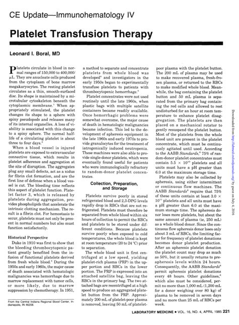 Pdf Platelet Transfusion Therapy