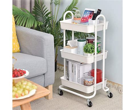 White Kingrack Storage Trolley Cart Tier Rolling Cart Multi