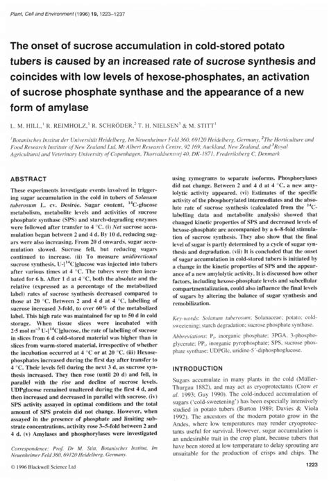 Pdf The Onset Of Sucrose Accumulation In Cold Stored Potato Tubers Is