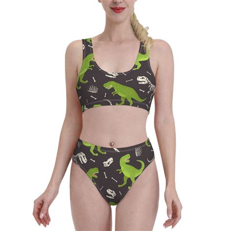 Lukts Women High Waisted Bikini Set Dinosaur Skeleton Swimsuit Piece