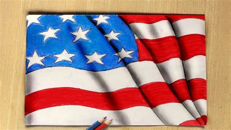 Realistic American Flag Drawing