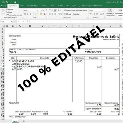 Modelo Holerite De Contra Cheque Edit Vel Pro Excel Arquivo