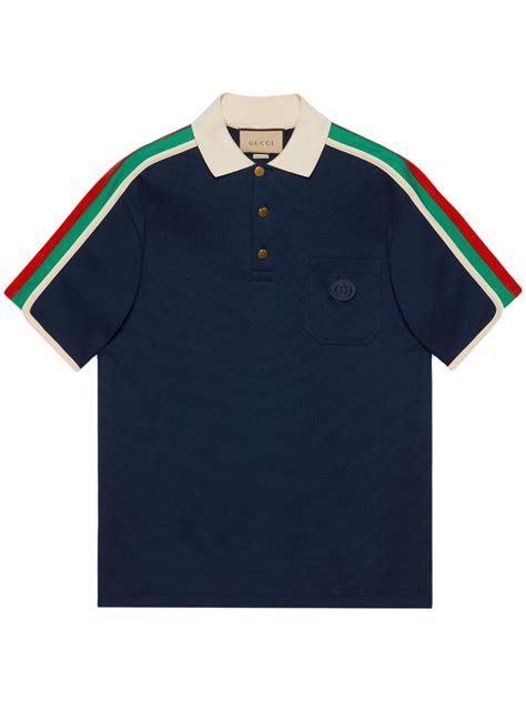 Gucci Cotton Jersey Polo Shirt With Web In Blue Modesens