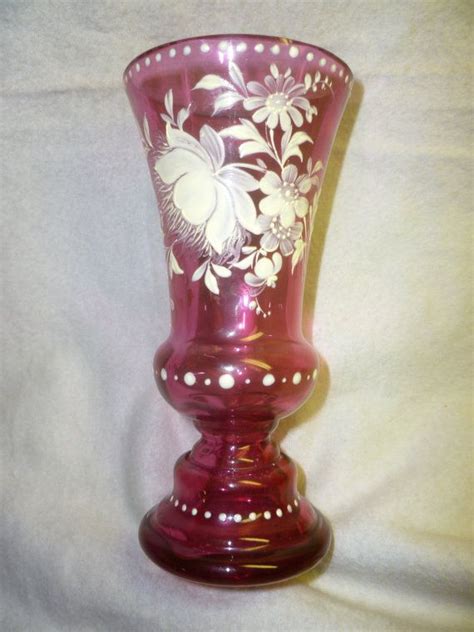 Czechoslovakia Bohemian Cranberry Glass Vase Etsy Canada Cranberry Glass Cranberry Glass