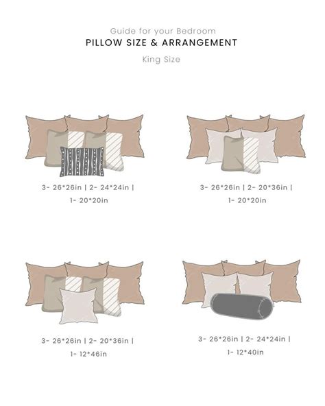 Pillow size guide for King sized bed | Bed pillow arrangement, Queen ...