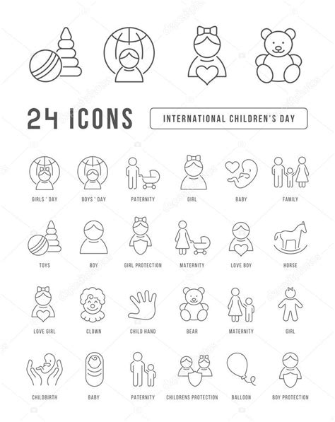 Establezca La Línea Vectorial Iconos Delgados Del Día Internacional De