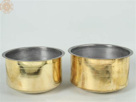 Brass Tope Kalai Utensil Vessel Set Of 2 Exotic India Art