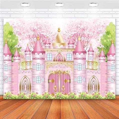 Ayayiya Princess Castle Birthday Backdrop Pastel Watercolor Pink Royal