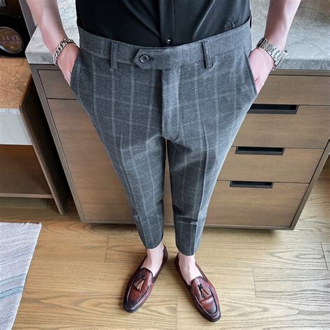 Zomer Klassieke Plaid Jurk Broek Mannen Formele Za Grandado