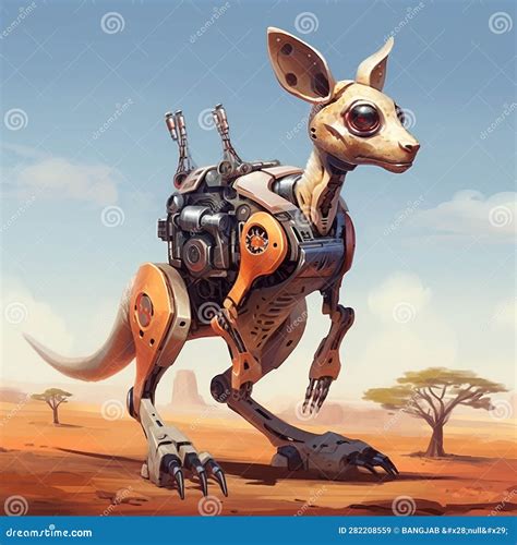 Digitale Afbeelding Van Robot Kangaroo Stock Illustratie Illustration