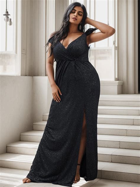 Plus Size V Neck Cold Shoulder Floor Length Evening Dress Bl Dress