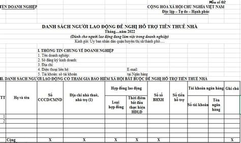 Mẫu số 02 định dạng excel Danh sách người lao động đề nghị hỗ trợ tiền