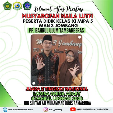 Dua Peserta Didik MAN 3 Jombang Dominasi Pemenang Lomba Ghina Araby