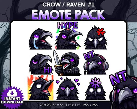 9 Raven Crow Emotes Bundle Pack Twitch Youtube Discord Killers Spooky Scary Twitch Emotes For