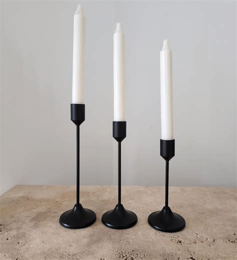 Set Of 3 Matte Black Taper Candle Holders Rose Gold Candlestick Holder