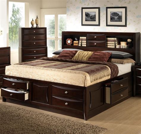 King Storage Bed With Bookcase Headboard: 2 in 1 Great Deal ...