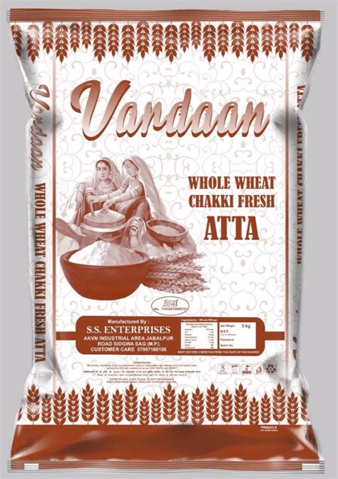 Whole Wheat Atta Packaging Size 25kg 10kg 5kg Packaging Type