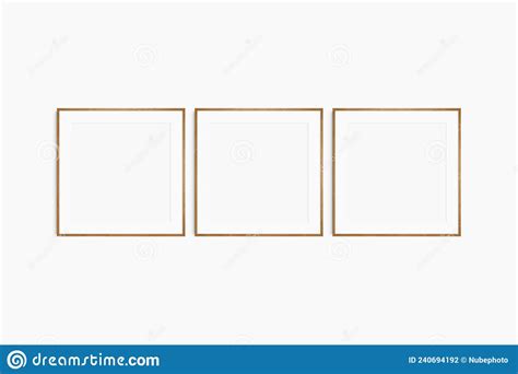 Frame Mockup Square Set Of Three Thin Cherry Wood Frames Stock