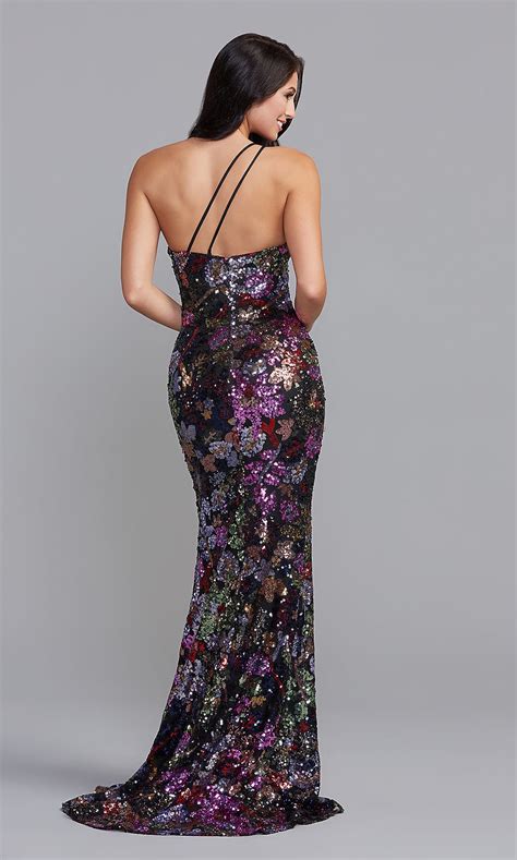 Long Sequin Prom Dress With One Shoulder Promgirl