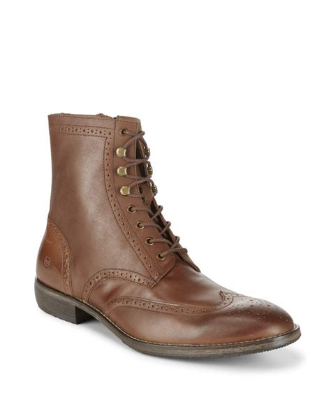 Andrew Marc Hillcrest Wingtip Leather High Top Boots In Brown For Men