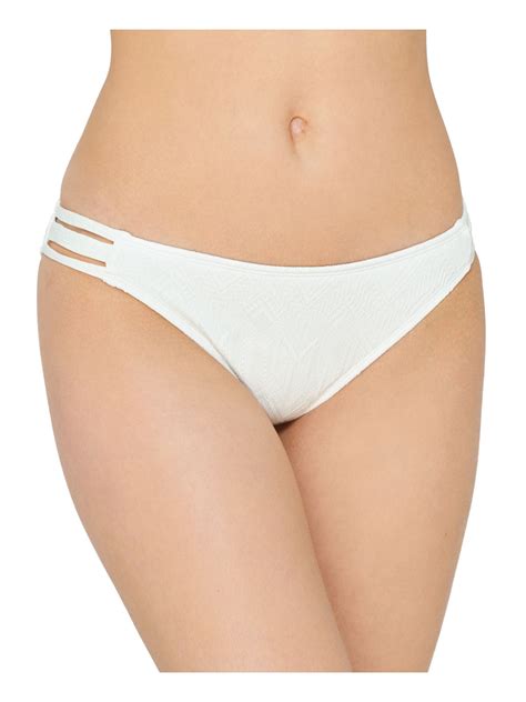 HULA HONEY Women S White Stretch Lined Textured Bikini Moderate